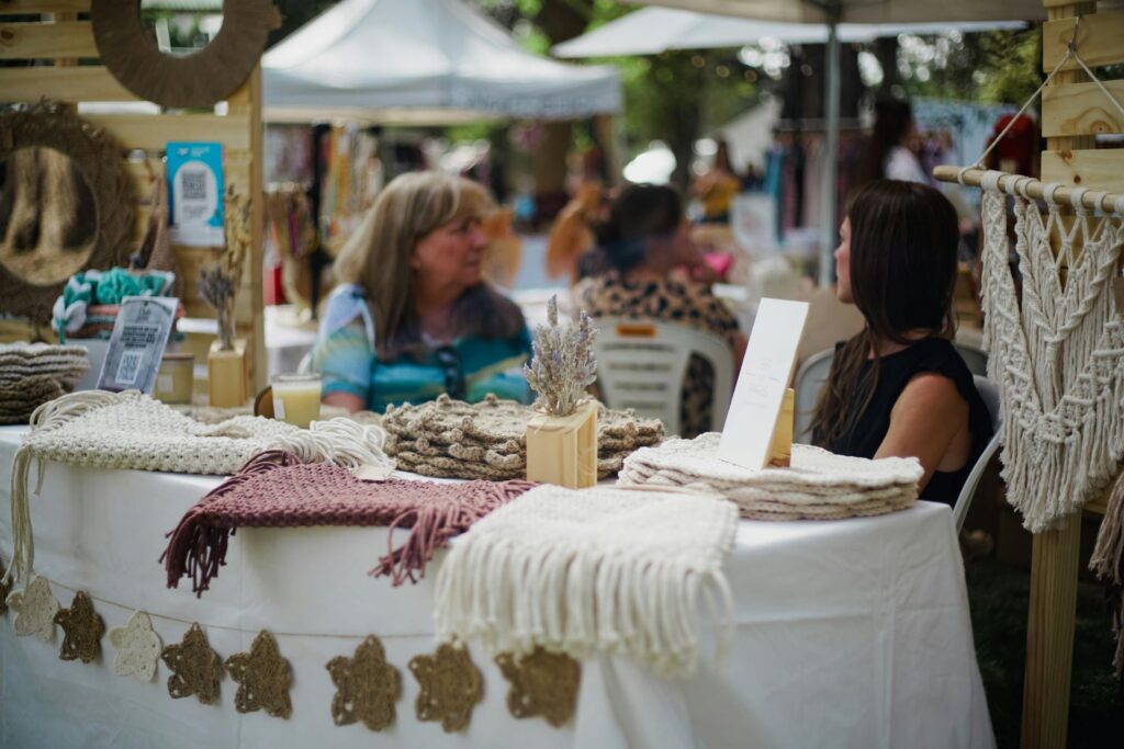 An outdoor market with goods for sale