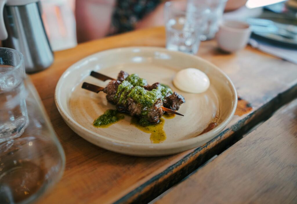 A plate of steak skewers